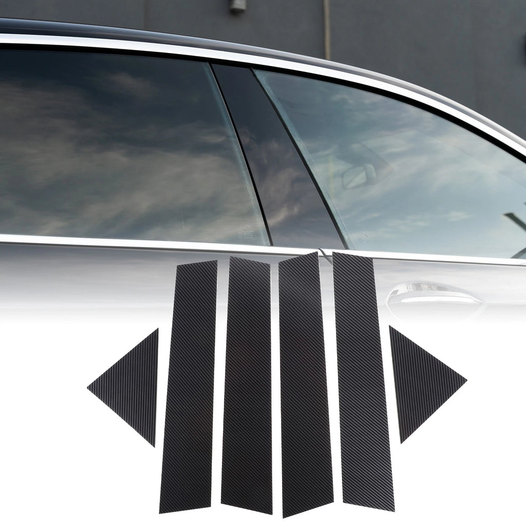 Set of 6 Car Pillar Window Trim Covers for Dodge Magnum (2005–2008) Black Carbon Fiber