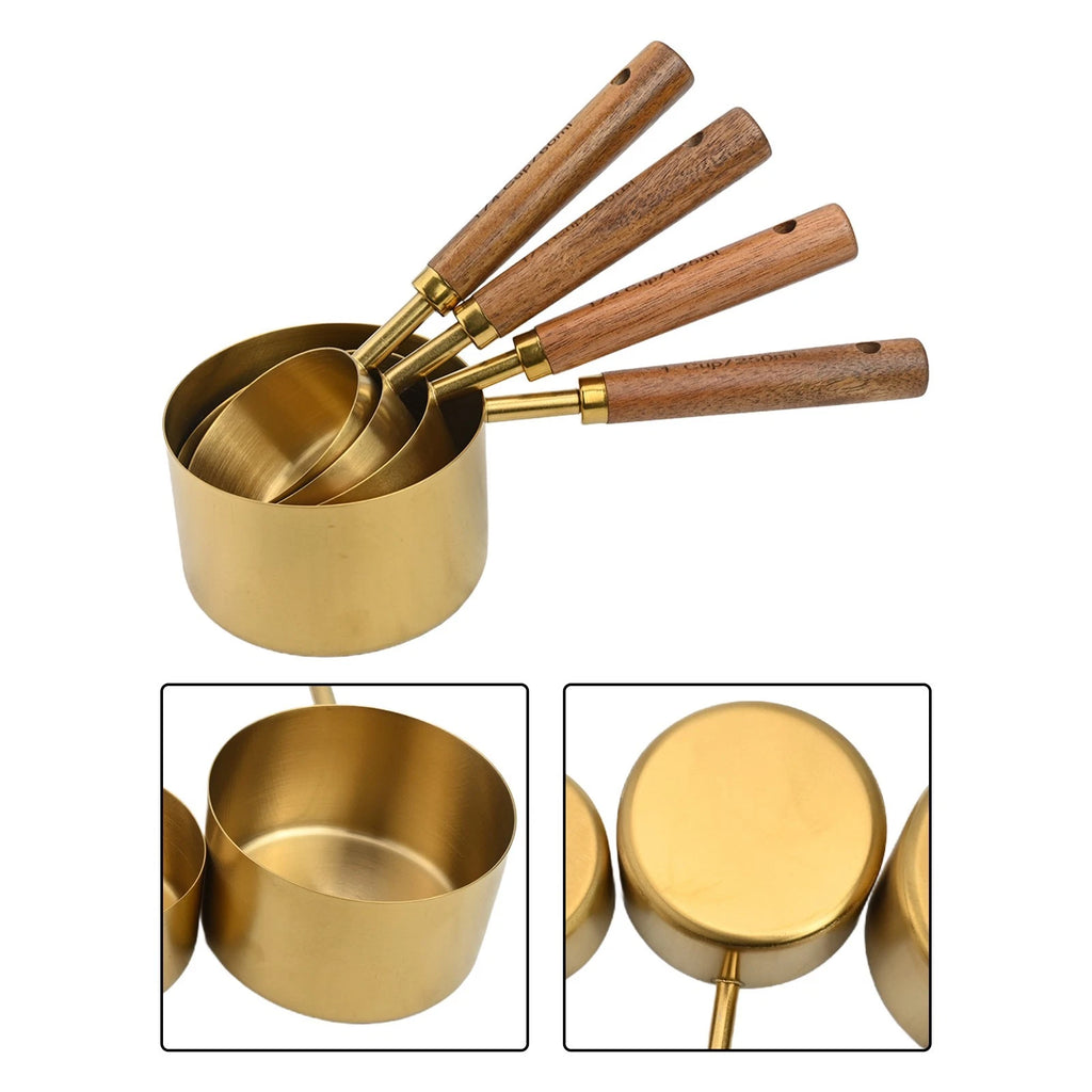 Set of 4 Stainless Steel Measuring Spoons with Wood Handle