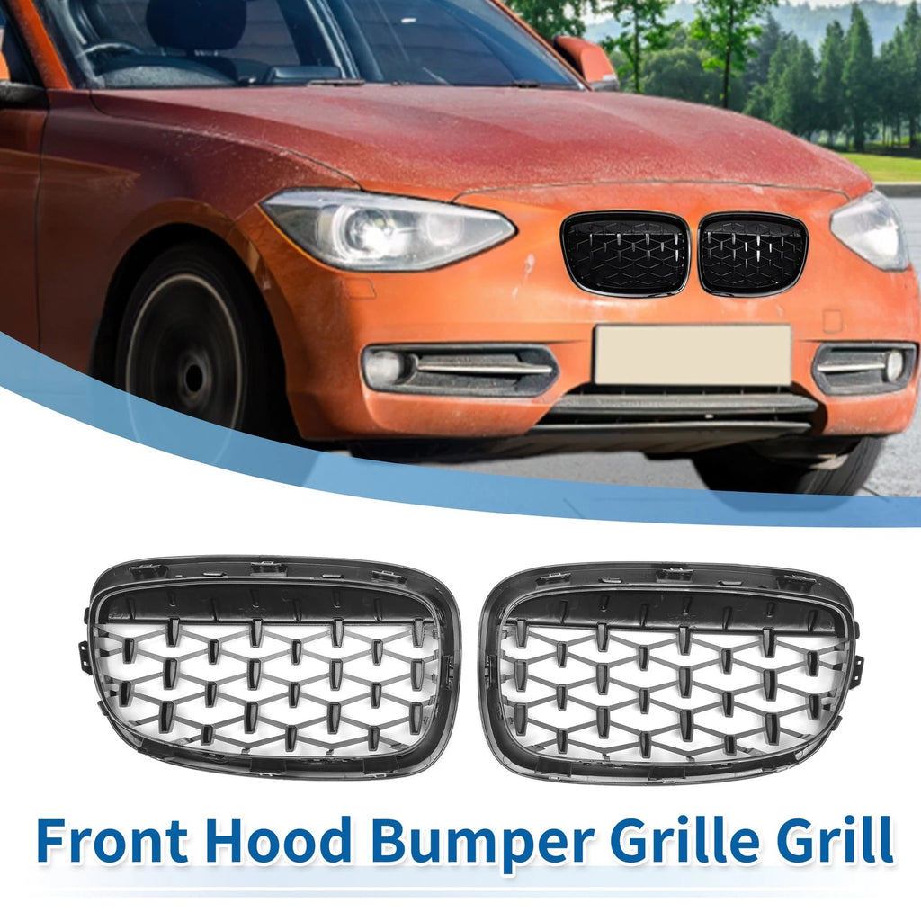 Pair Front Upper Bumper Grille for BMW 1 Series F20 (2011–2014) Gloss Black