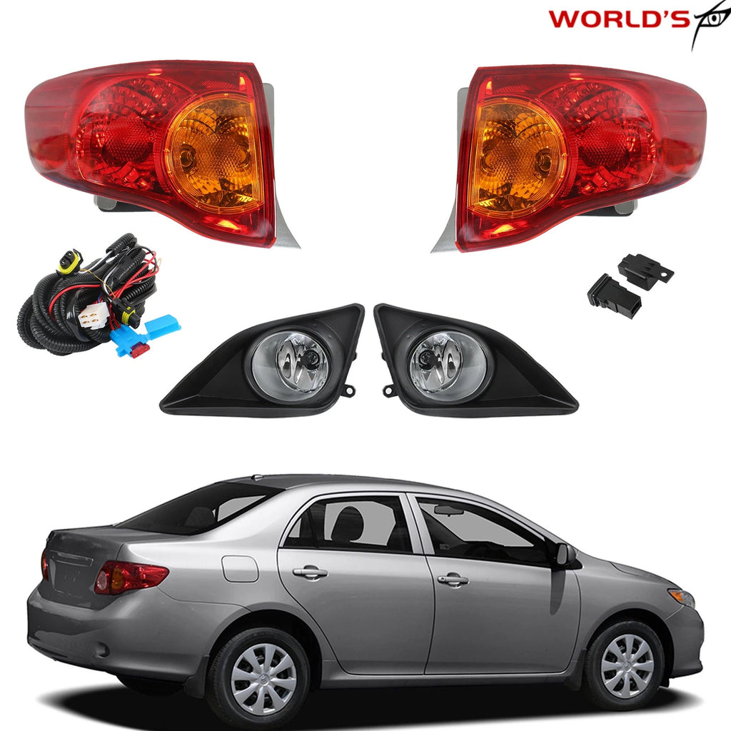 Set of 2 Outer Tail Lights + Fog Lights for Toyota Corolla (2009–2010)