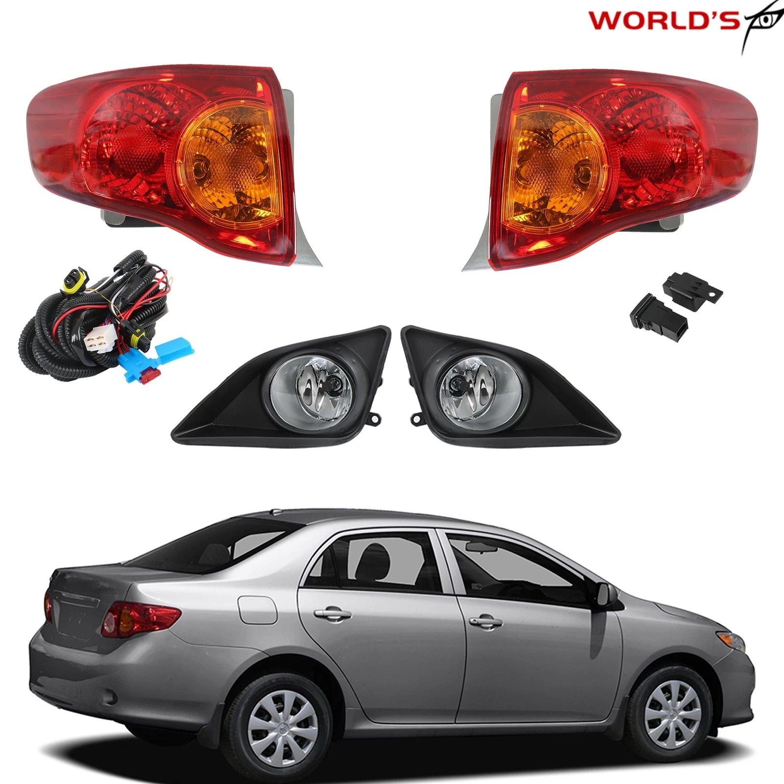 Set of 2 Outer Tail Lights + Fog Lights for Toyota Corolla (2009–2010)