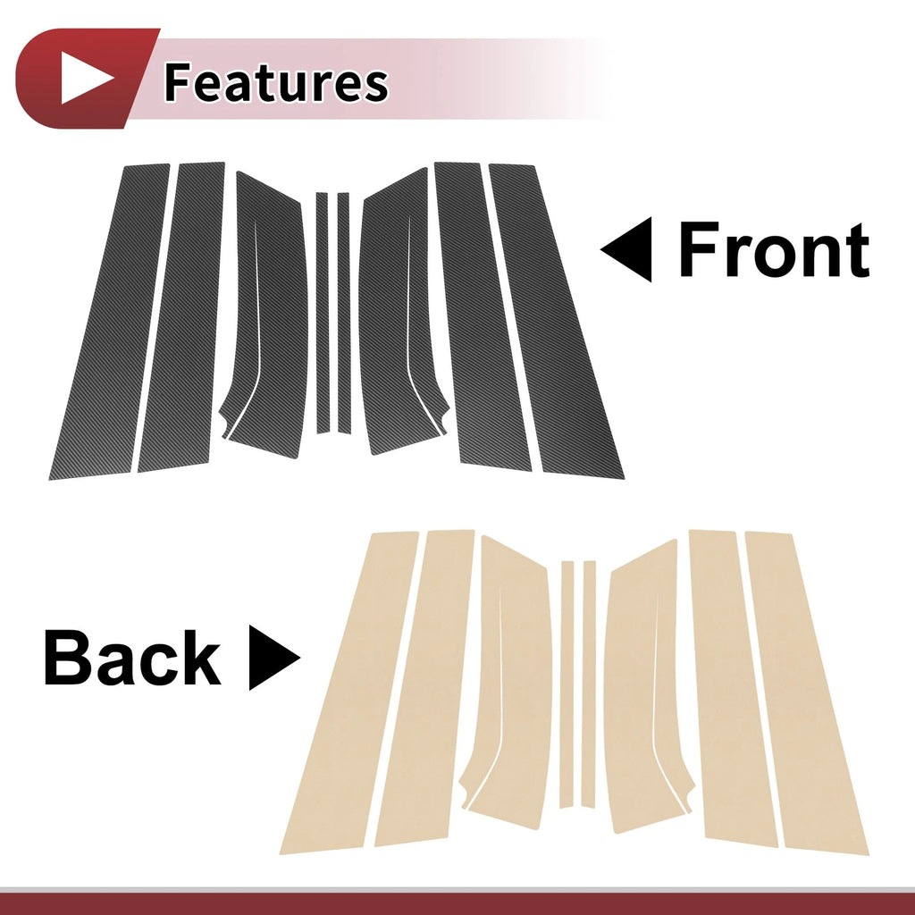 8 Pcs Door Pillar Window Trim for Suzuki SX4 (2015–2021) Black Carbon Fiber