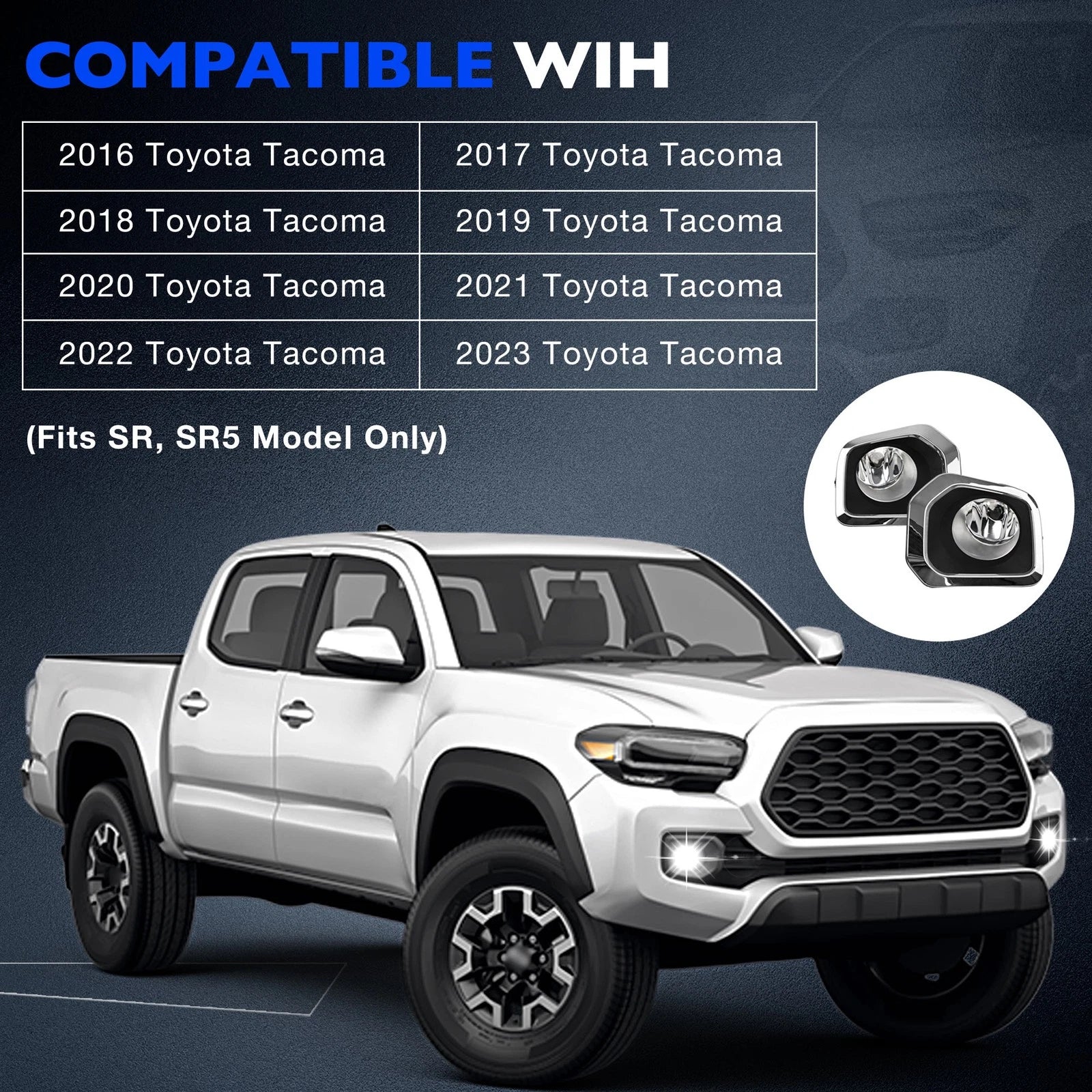 Fog Light Lamp Kit with Chrome Trim for Toyota Tacoma (2016-2023)