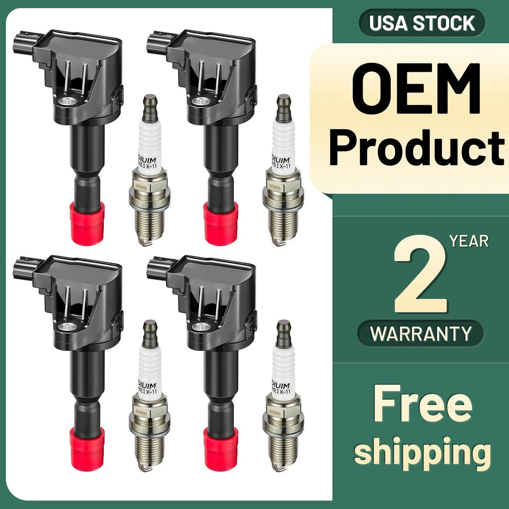 4 Pack Ignition Coils and Spark Plugs for 2006–2008 Honda Fit 1.5L L4