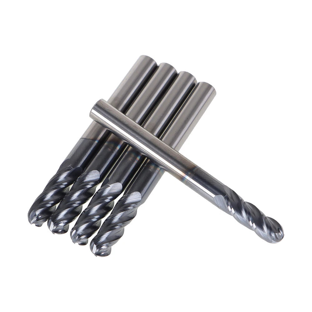 Set of 5 Carbide End Mills 1/4" 4 Flute Ball Nose