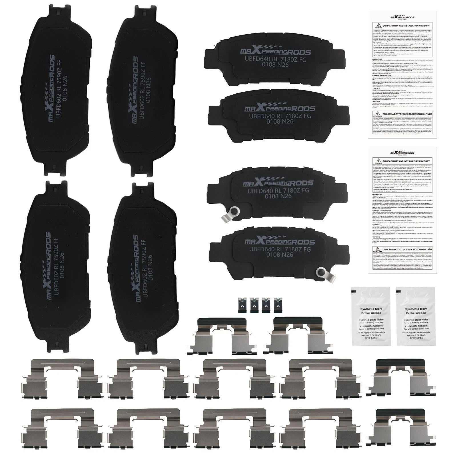 Front & Rear Ceramic Brake Pads Kit for Toyota Sienna (2004–2010) D906