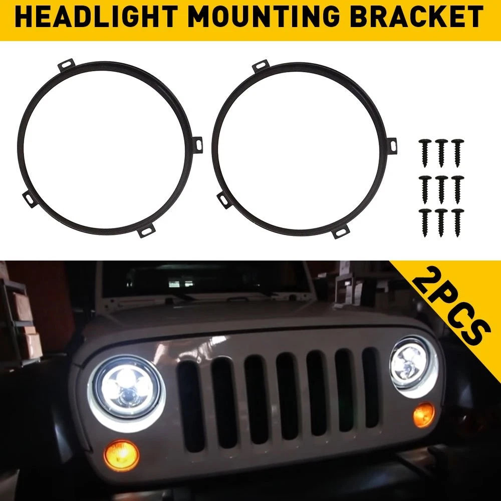 7" Headlight Mount Bracket Ring Set for Jeep Wrangler JK JKU (2007–2017)