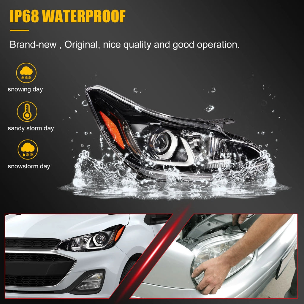 Pair of Headlights for Chevy Spark (2019–2022) Black Housing Projector