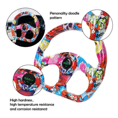 13" Racing Flat Steering Wheel with Horn Button for Universal Fit (All Years)