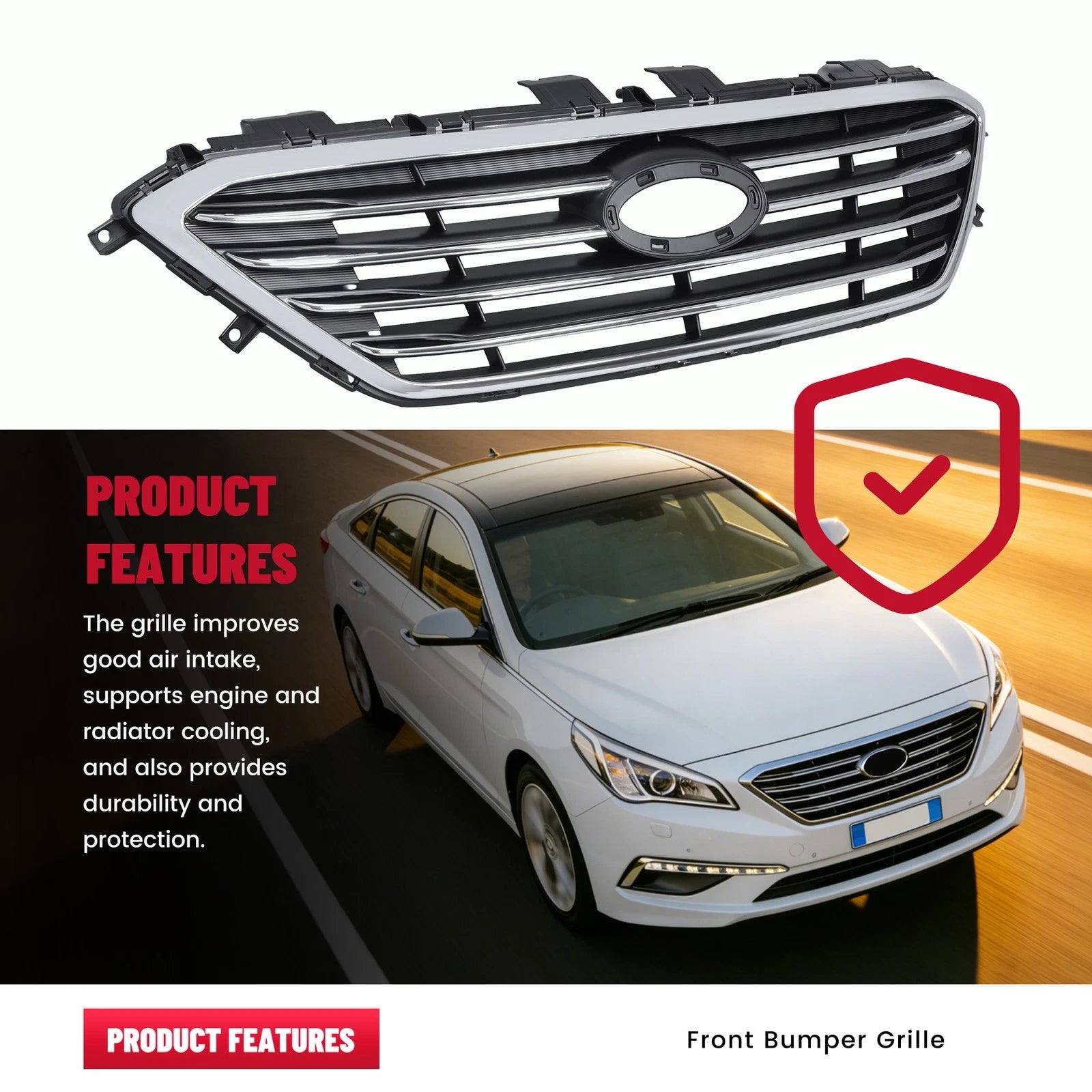 Chrome Upper Grille for Hyundai Sonata Sport (2015-2017)