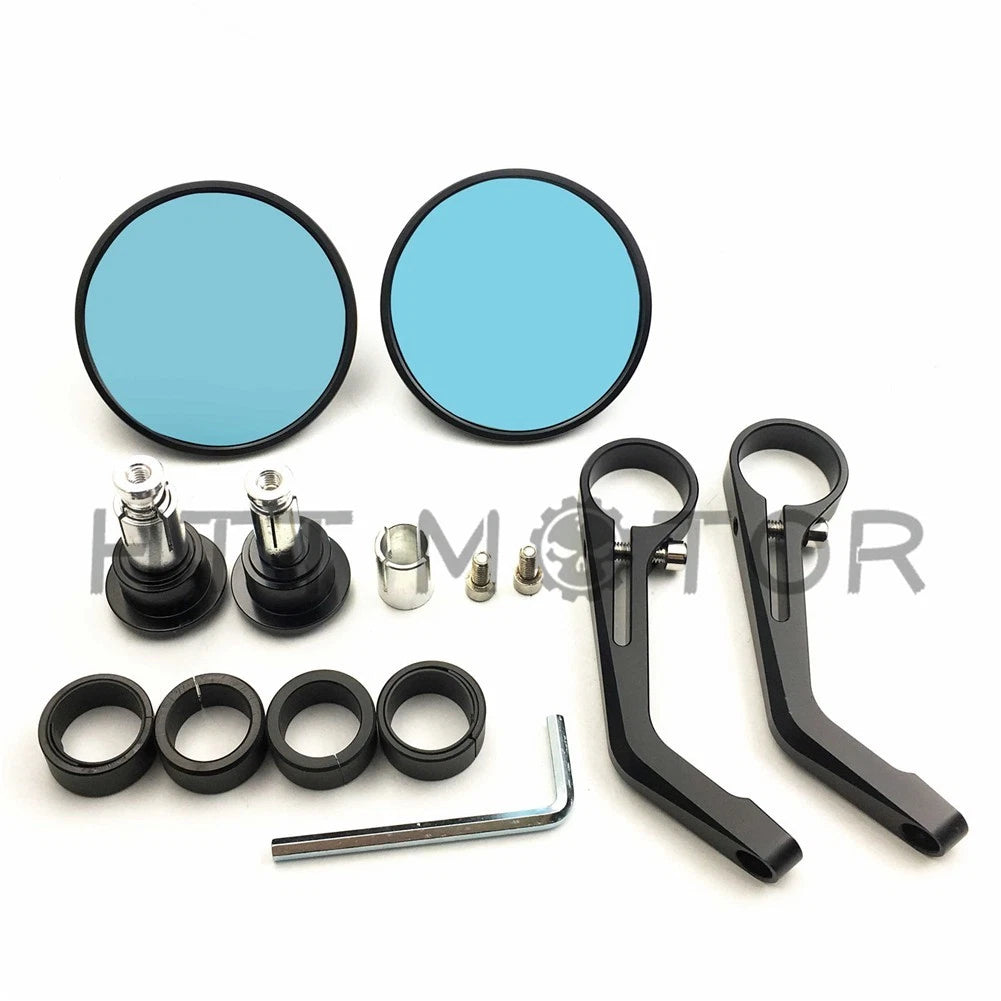 CNC Bar End Rearview Mirrors for Motorcycle (HTTMT) - Black