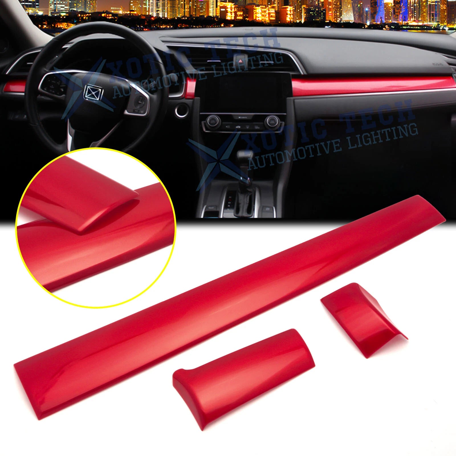 Red Center Console Dashboard Trim Molding for Honda Civic (2016–2021)
