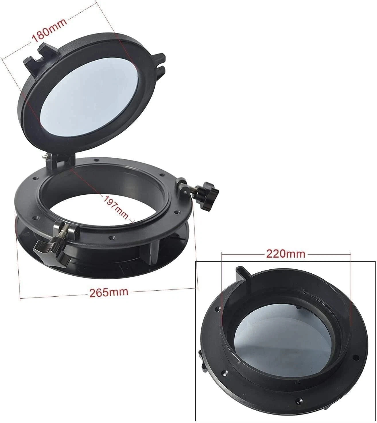 2Pcs 10" Round Opening Portlight for Boat (Replacement Window)