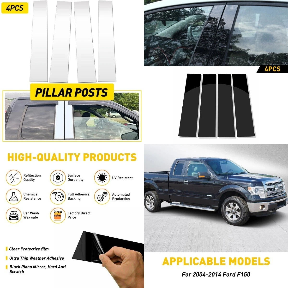 Pillar Posts Trim Cover for Ford F150 (2004–2014) Black