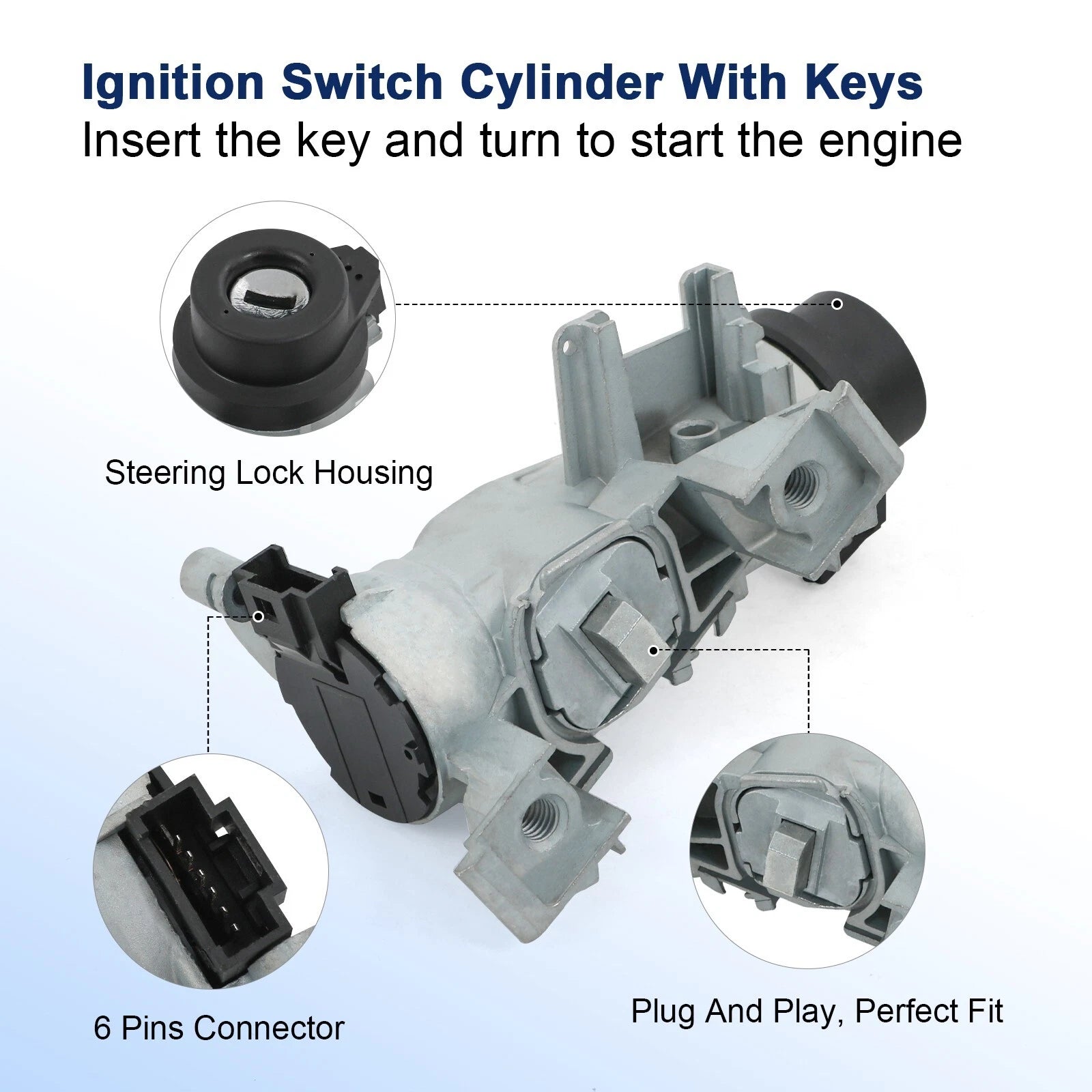 Ignition Switch with Lock Cylinder Key for VW Golf Jetta Rabbit (2006-2011)