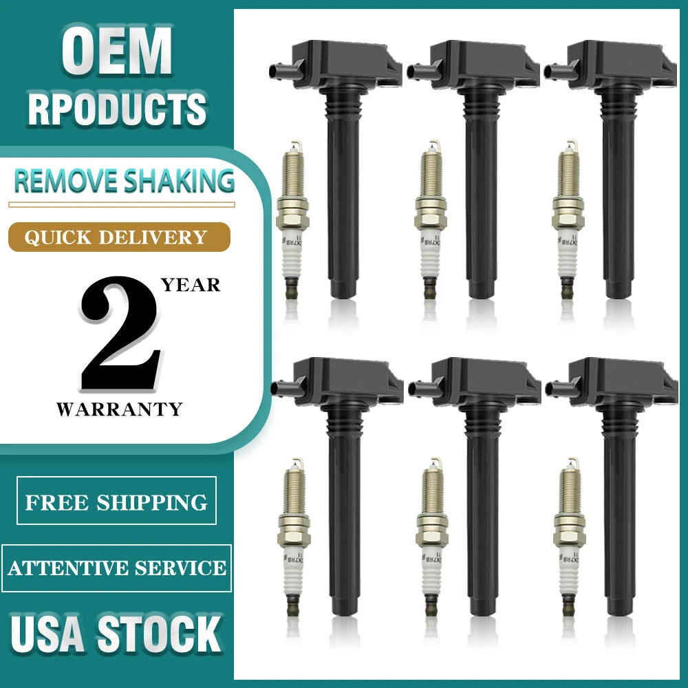 6-Pack Ignition Coil & Iridium Spark Plug for Dodge Jeep Ram (UF648)