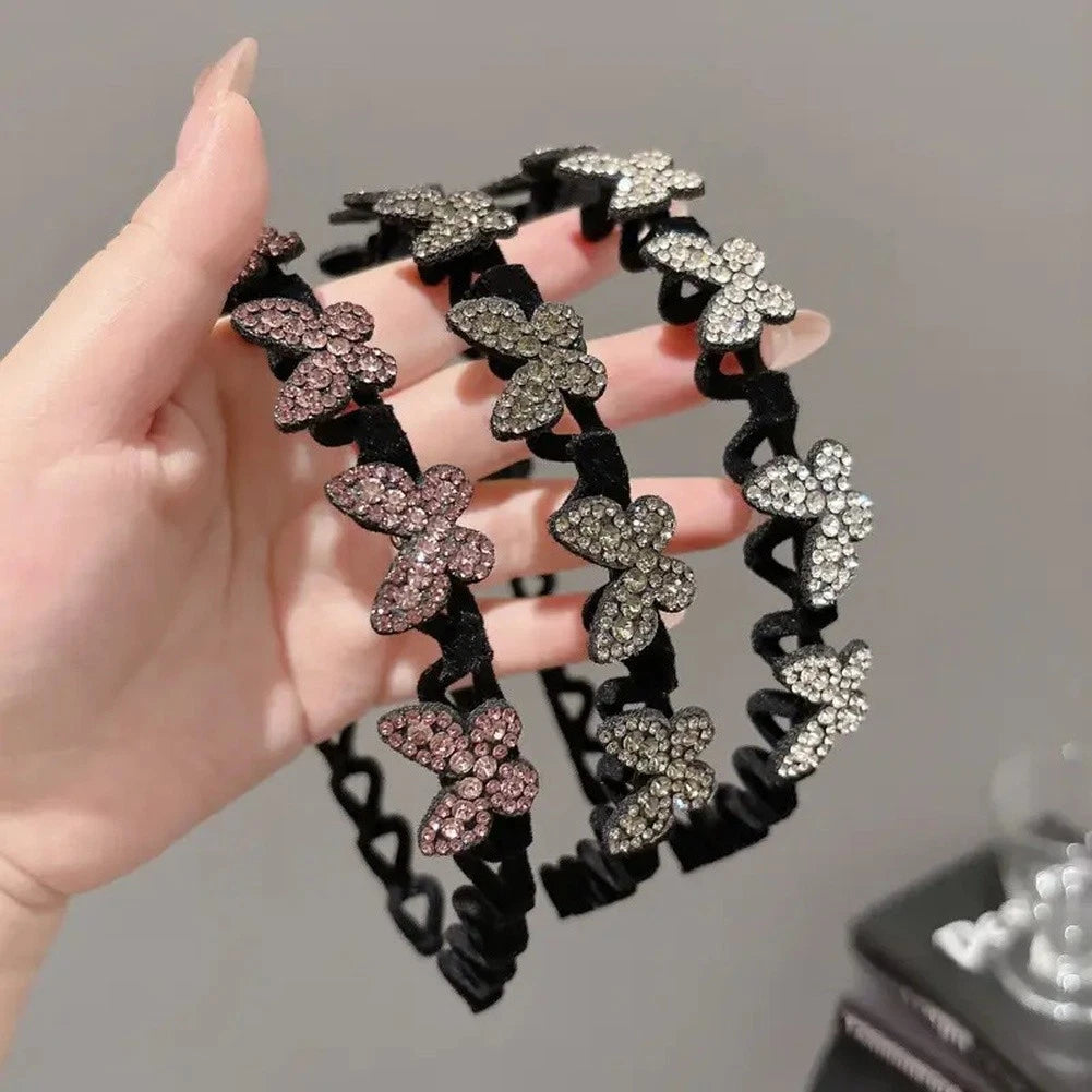 Flocking Rhinestone Headband with Butterfly Design for Women