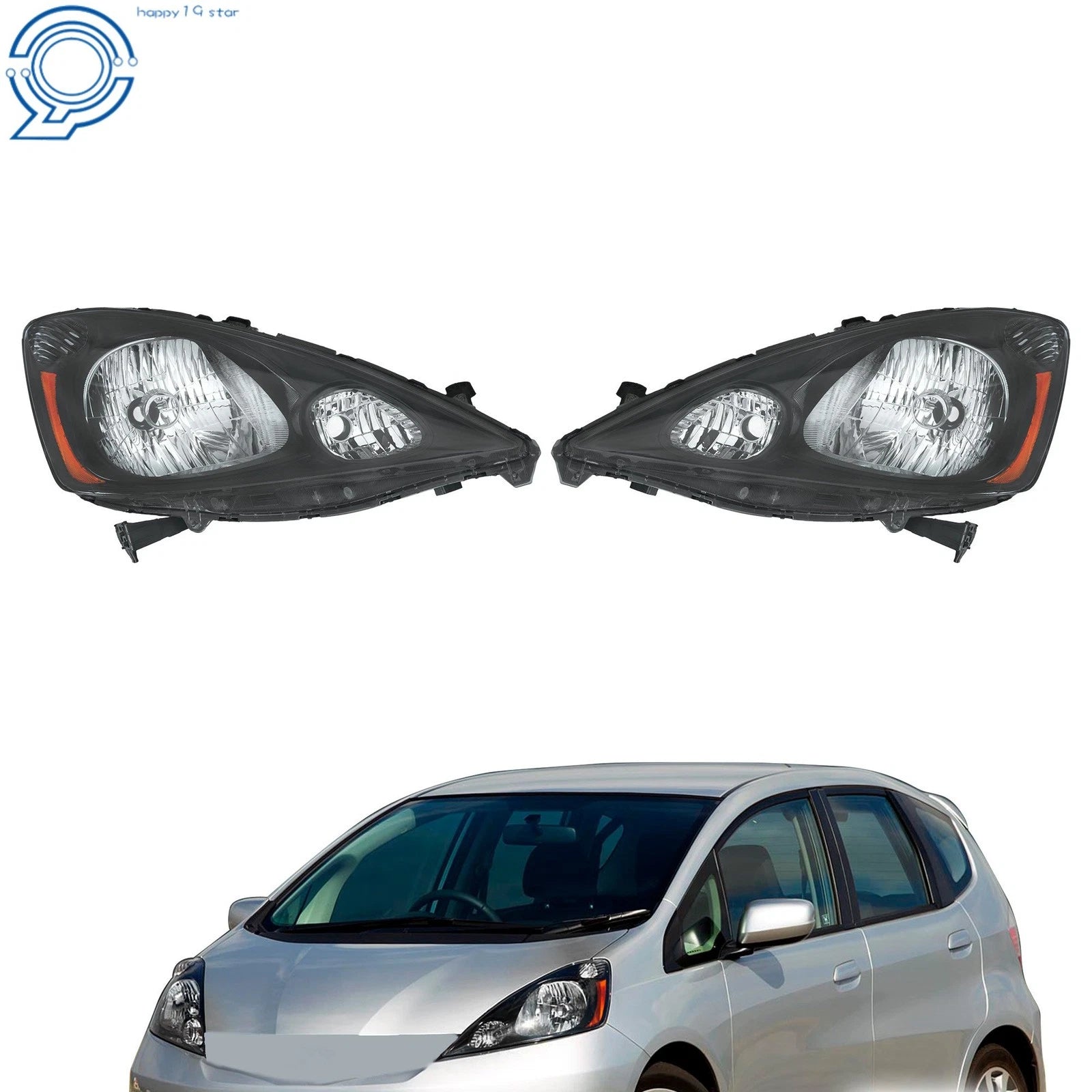 Set of 2 Black Halogen Headlights for Honda Fit Sport (2009–2011)