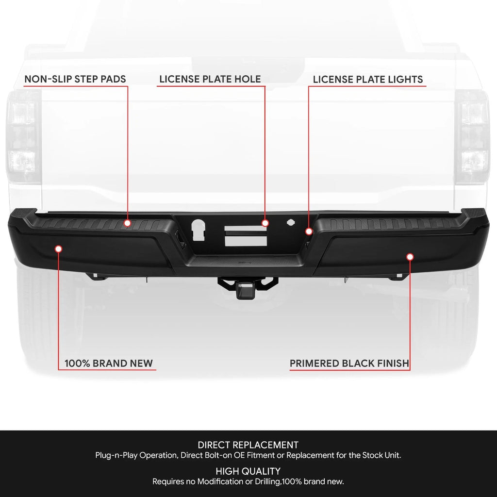 Rear Bumper Assembly for Ford F-150 (2021–2023) w/ Tow Package, Black