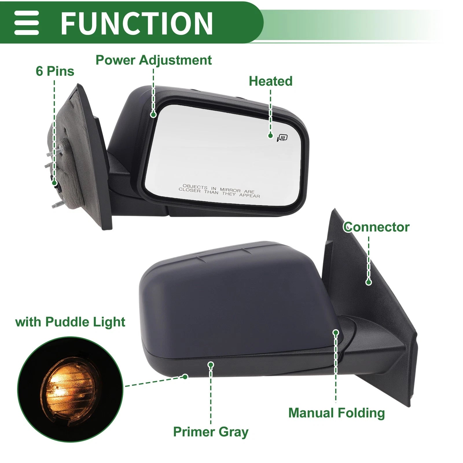 6 Pins Right Driver Side Door Mirror for Ford Edge (2008–2010)