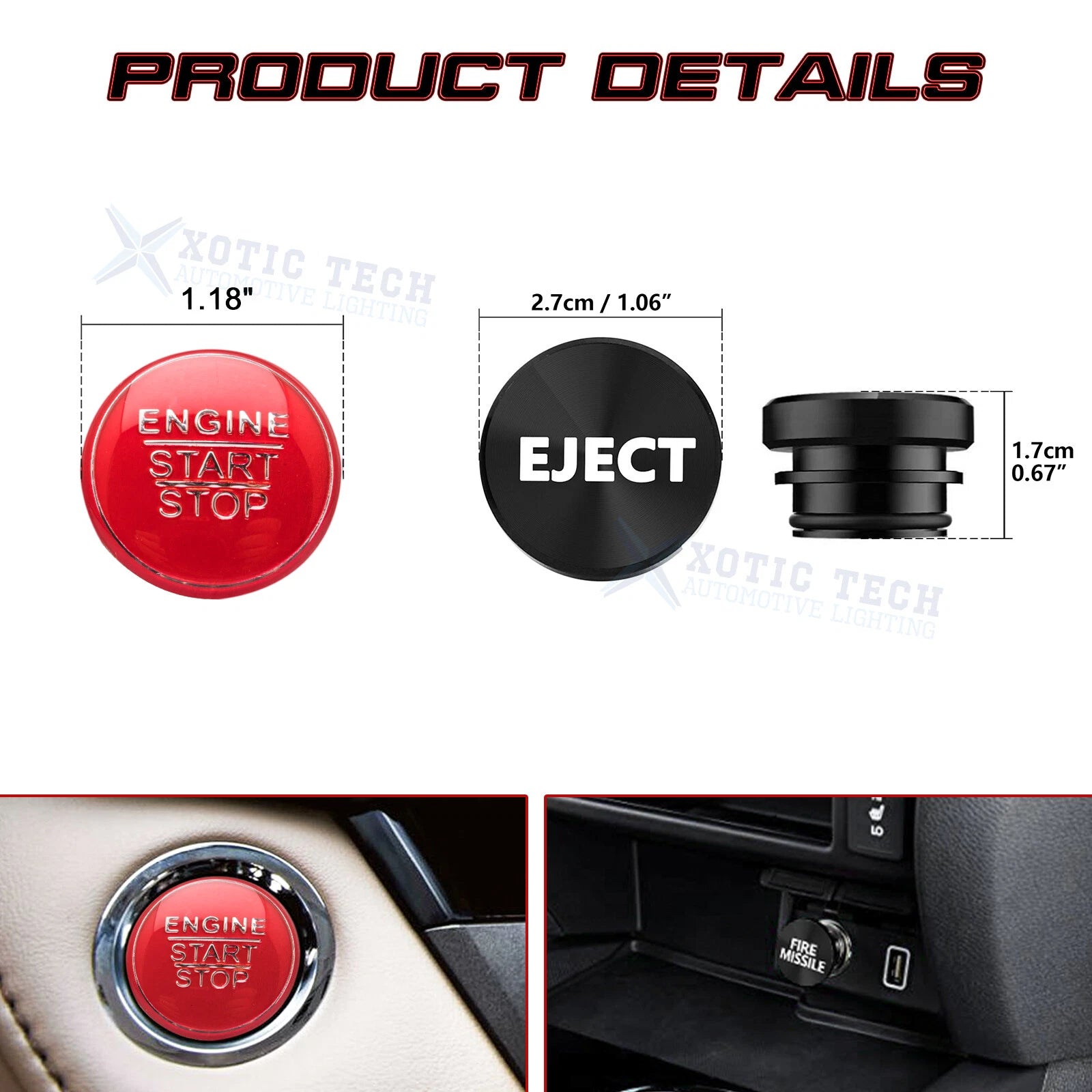 Red Alloy Engine & Black Cigarette Lighter Eject Button Trim for Lexus IS200t (2016-2019)