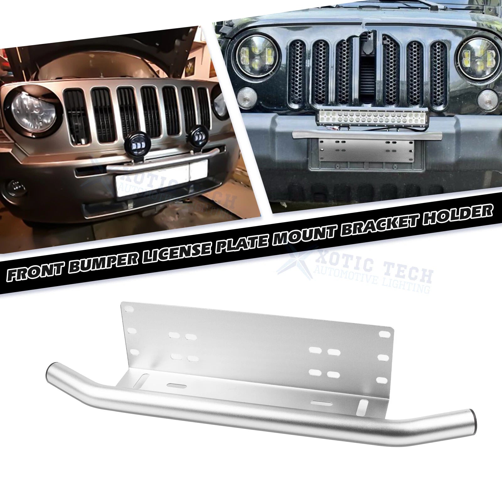 License Plate Mount Bracket for Universal Silver Front Bumper (Off-Road)