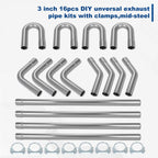 16Pcs 3" Mild Steel Mandrel Exhaust Pipe Bend Kit for Universal Fit