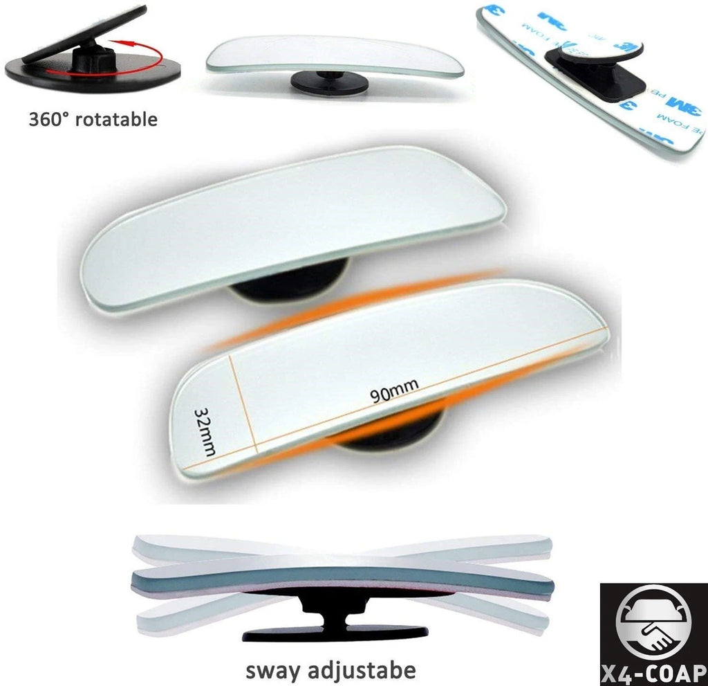 2X Wide Angle Convex Rear Side View Blind Spot Mirrors for Universal Fit