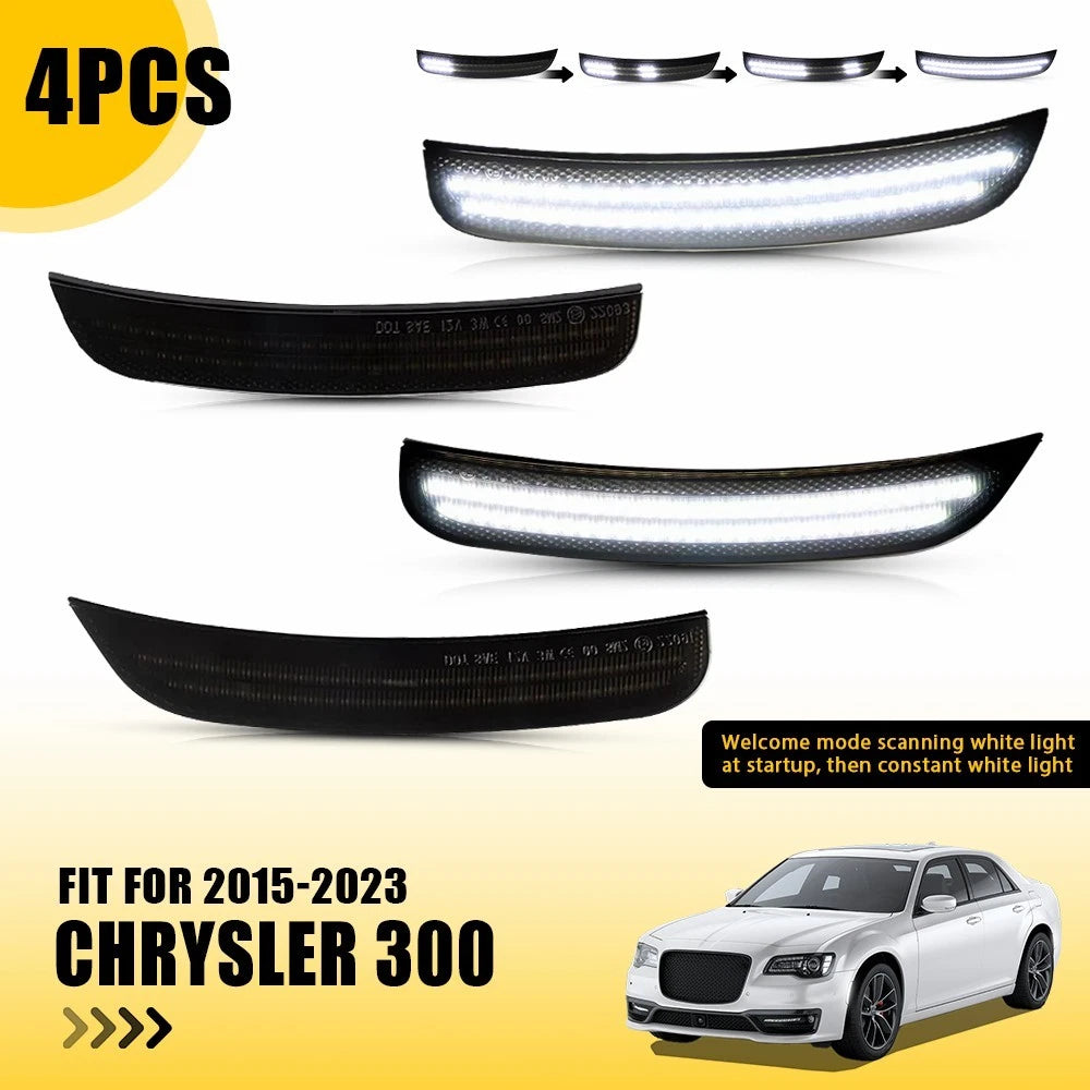Smoked LED Front Rear Side Marker Lights for Chrysler 300 (2015–2023)