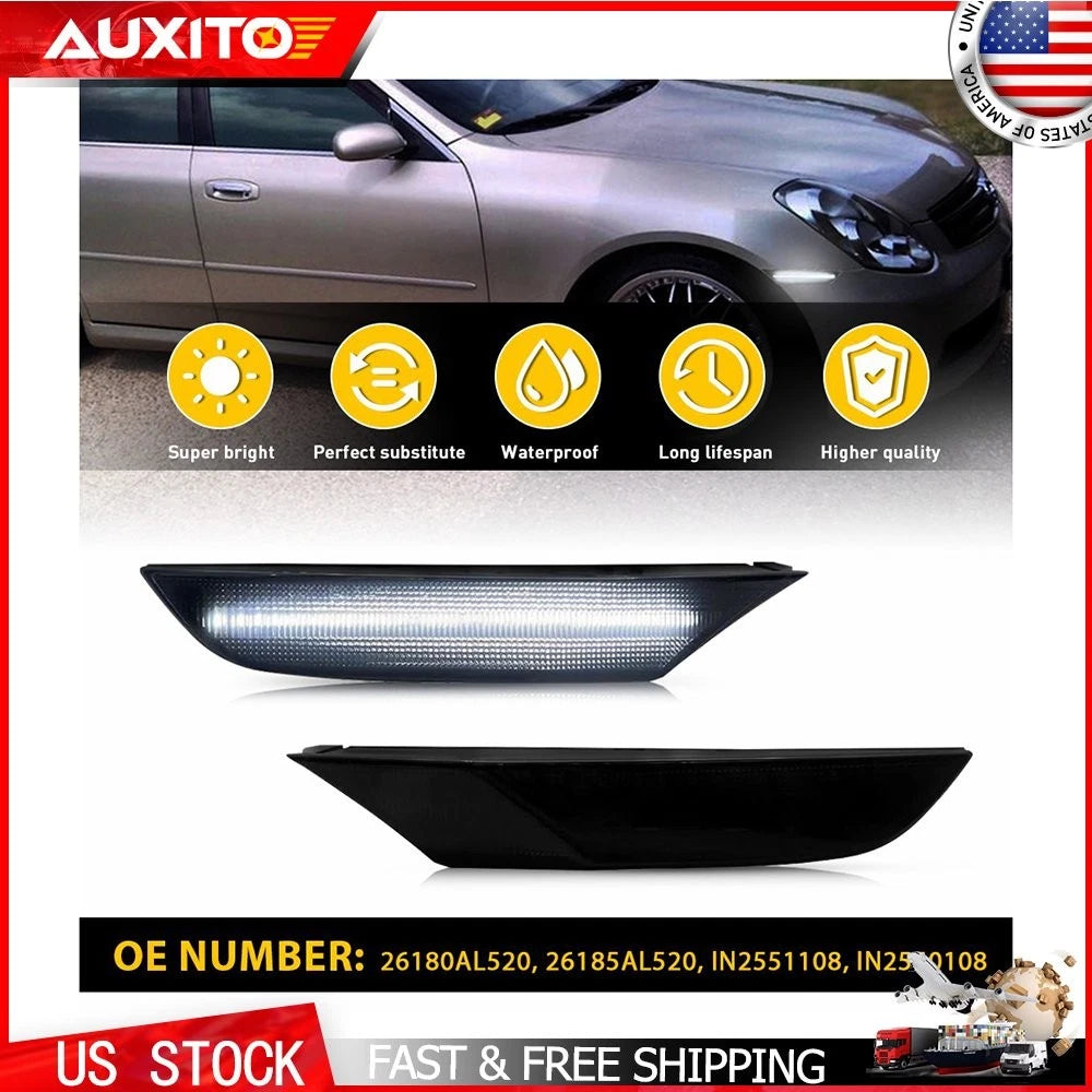 Set of 2 White LED Side Marker Lights for Infiniti G35 (2003–2006) & Nissan Skyline (2001–2006)
