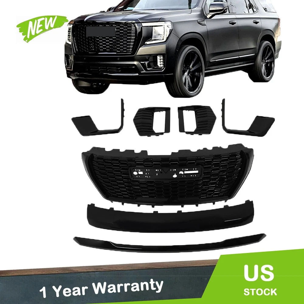 Set of 7 Gloss Black Grille Hood Trim Molding for GMC Yukon/XL Denali (2021–2023)