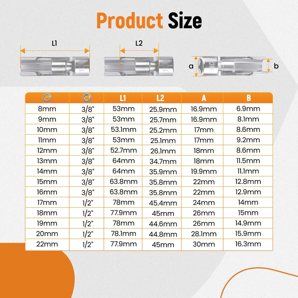 3/8" 1/2" Diesel Injector Fuel Line Socket Wrench Kit Metric (8mm-22mm)