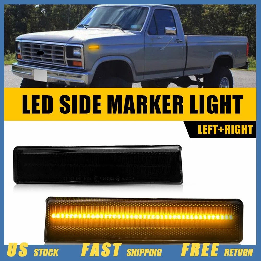 2X Front Fender LED Side Marker Lights Amber for Ford Bronco F150 F250 F350 (1980–1986)