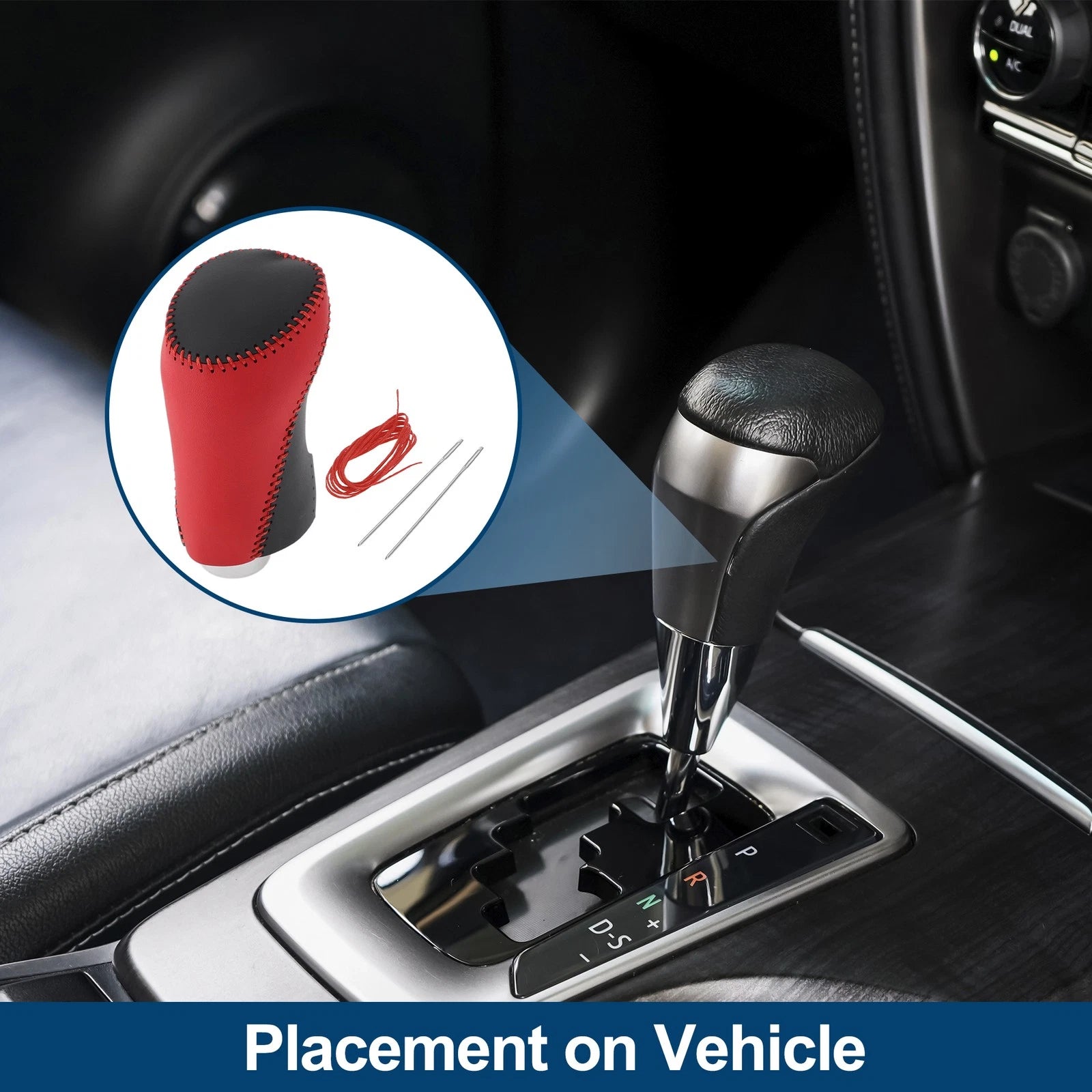Gear Shift Knob Cover for Chevrolet Malibu (2016–2020) Red Black Faux Leather