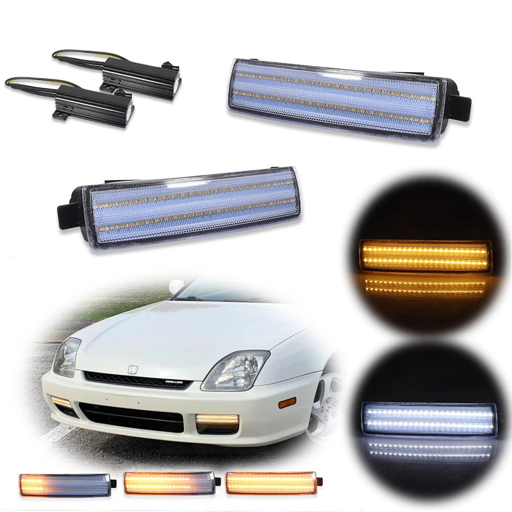 2X Clear Sequential Switchback LED Front Signal Lights for Honda Prelude (97–01)