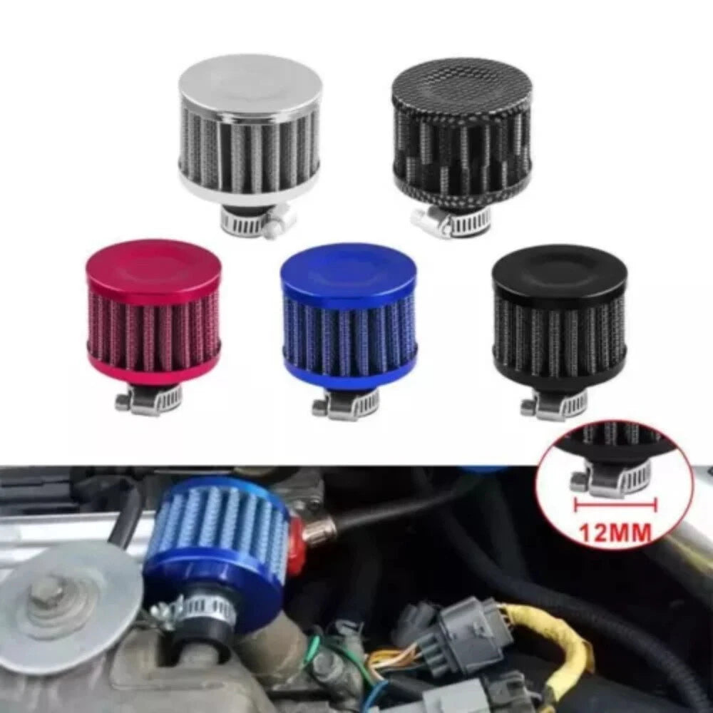 2X 12mm Black Air Intake Filter Turbo Vent Breather Valve Cover for
