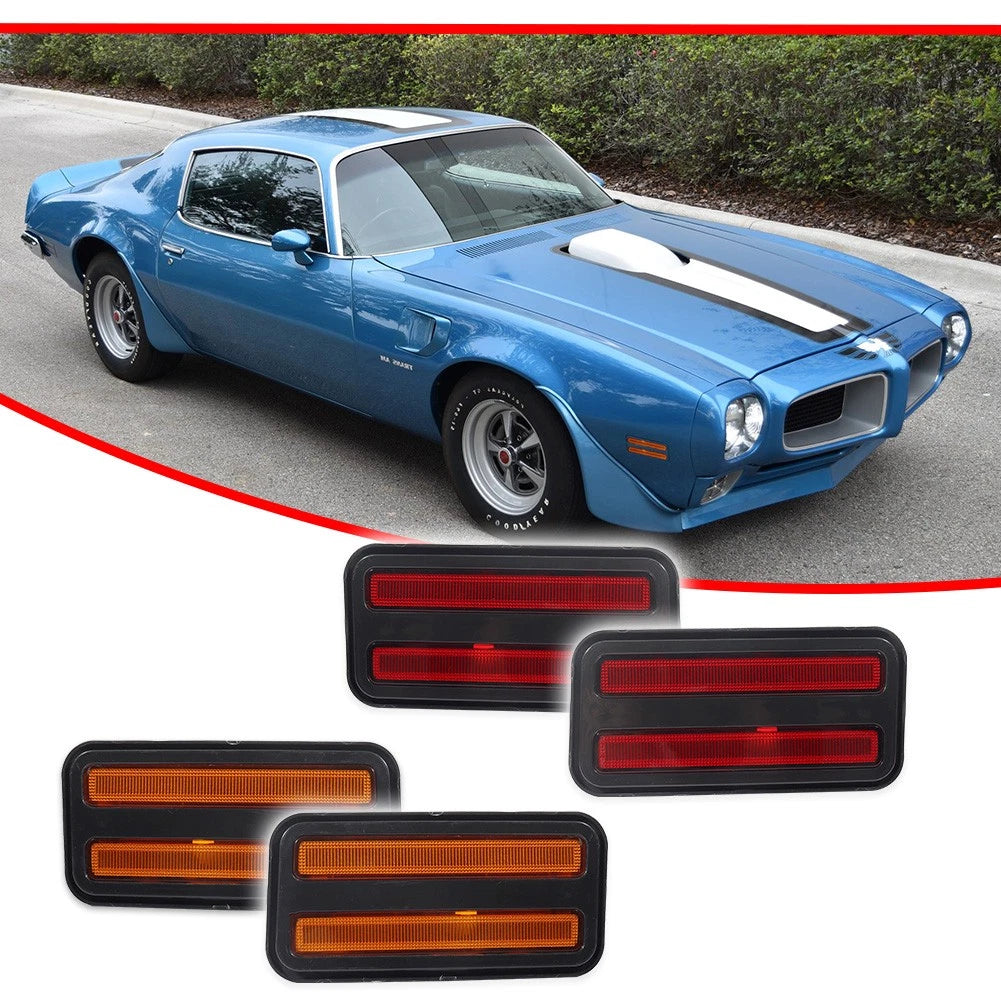 Front Amber & Rear Red Side Marker Light Reflectors for Pontiac Firebird (1970–1981)