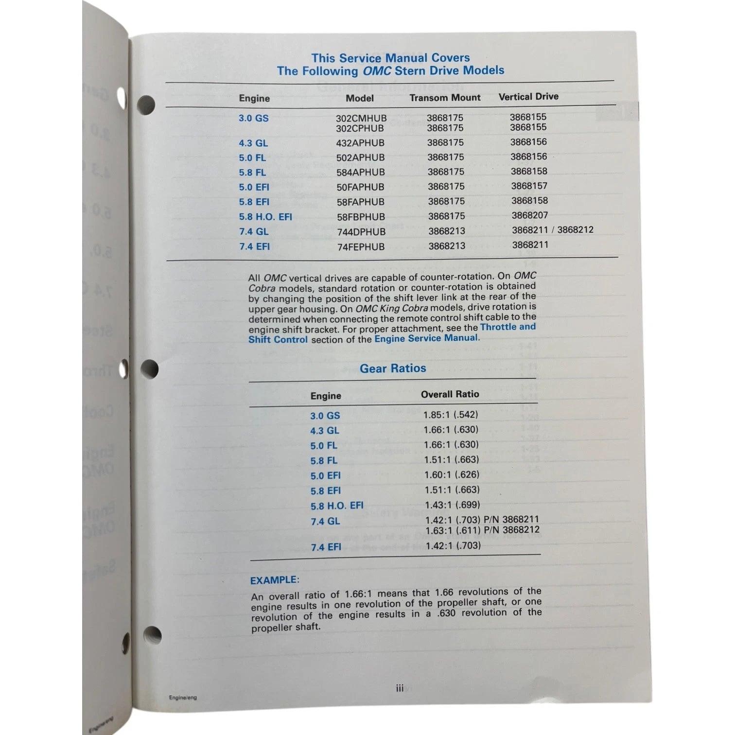 OMC Cobra Stern Drives Engine Service Manual 503168 for OMC (1994)