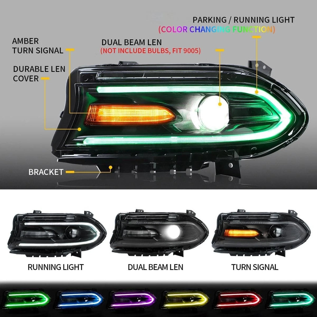 RGB Dual Headlights LED Halogen for Dodge Charger (2015–2023)