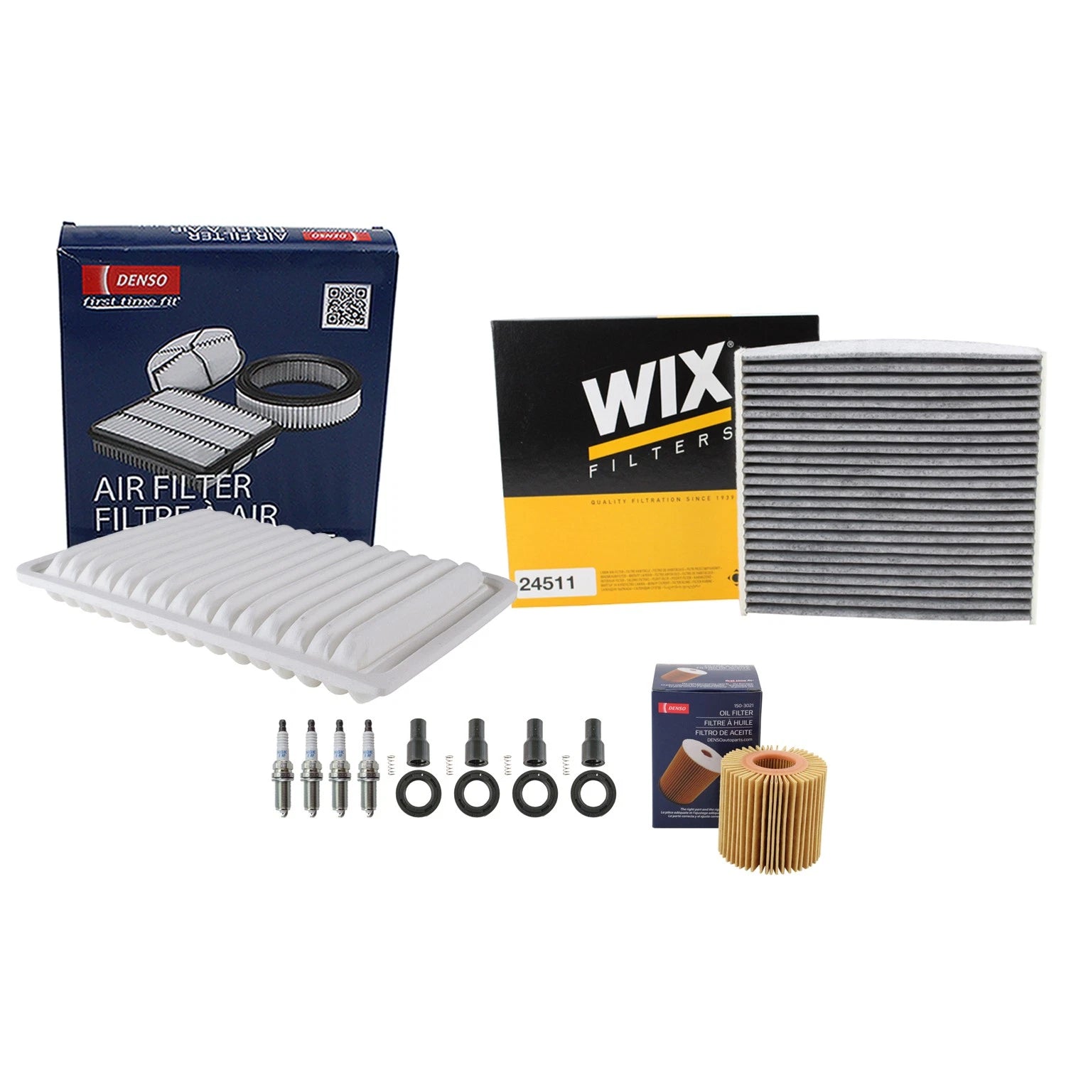 Denso Tune Up Kit & NGK 4 Spark Plugs for Toyota Camry Venza (L4, 0.044")