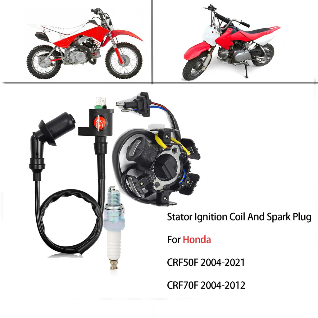 Generator Stator Ignition Coil Spark Plug Cap for Honda CRF50F CRF70F (2004–2021)