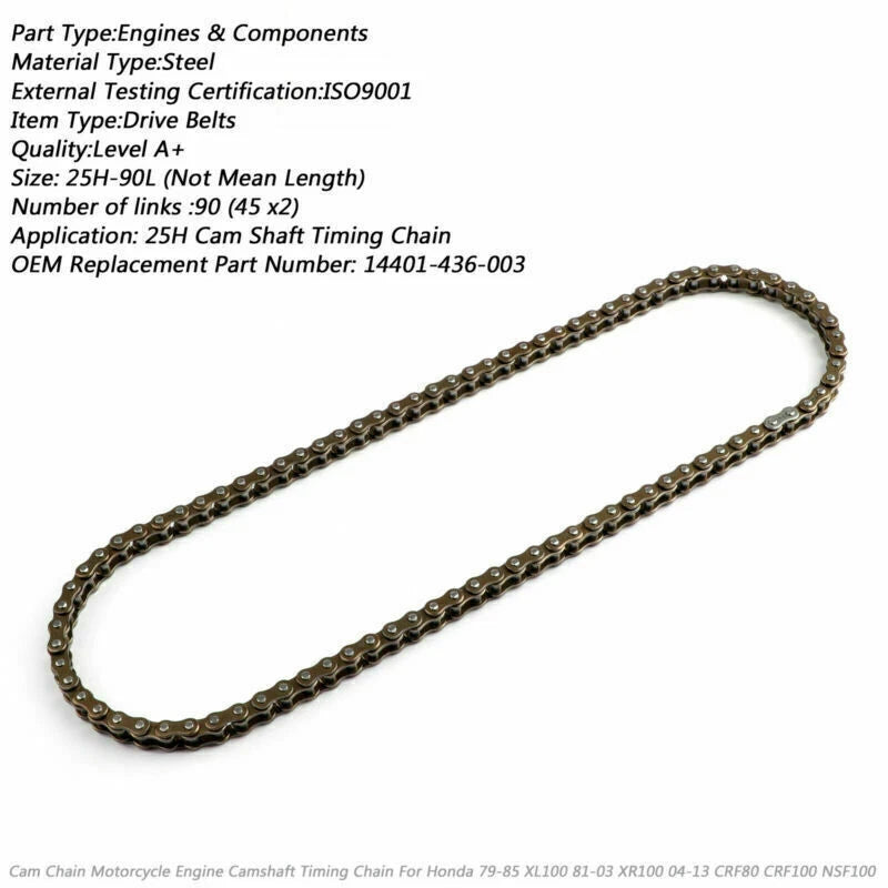Timing Cam Chain 25H-90L for Honda NSF100 CRF100F XL100S CRF80F XR100R (1979–2013)