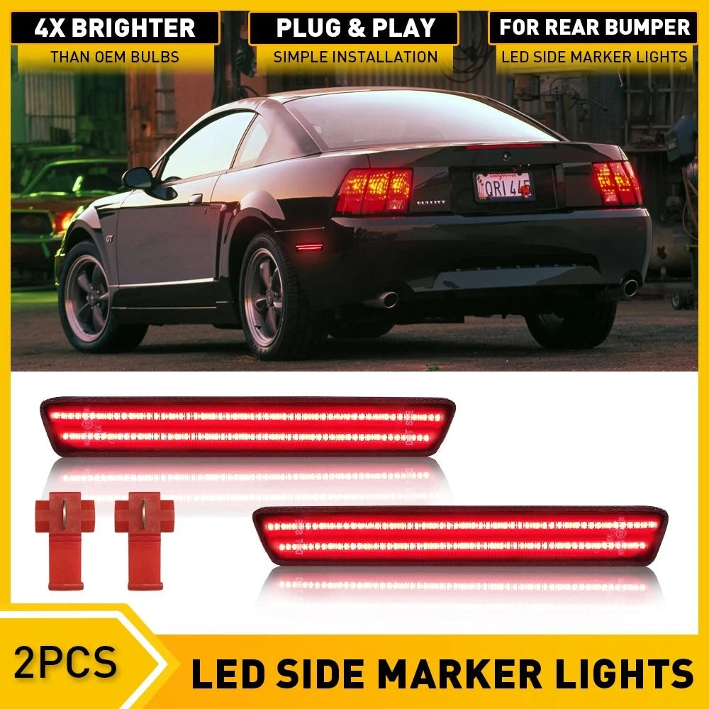 2Pcs Rear LED Bumper Side Marker Light for Ford Mustang (1999–2004) Smoke Red Lens