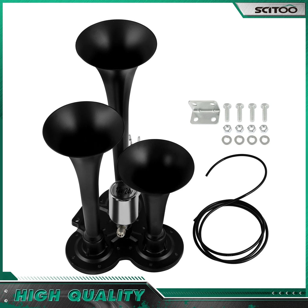 3 Trumpet Train Horn Kit for Truck Van Car Boat (Electric Air Horn 150db)