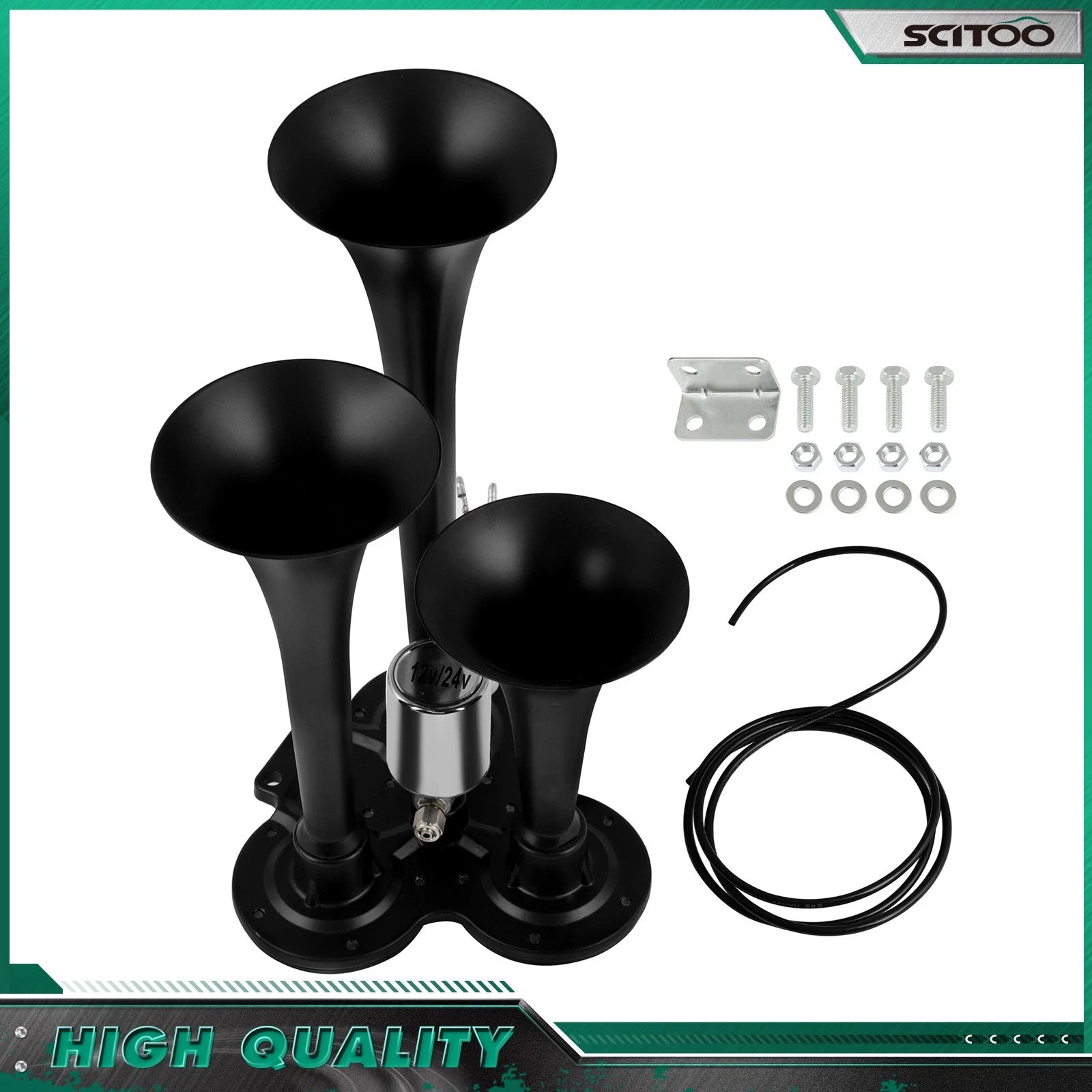 3 Trumpet Train Horn Kit for Truck Van Car Boat (Electric Air Horn 150db)