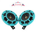 Set of 2 Blue 12V Loud Blast Tone Electric Car Horns for Universal Fit