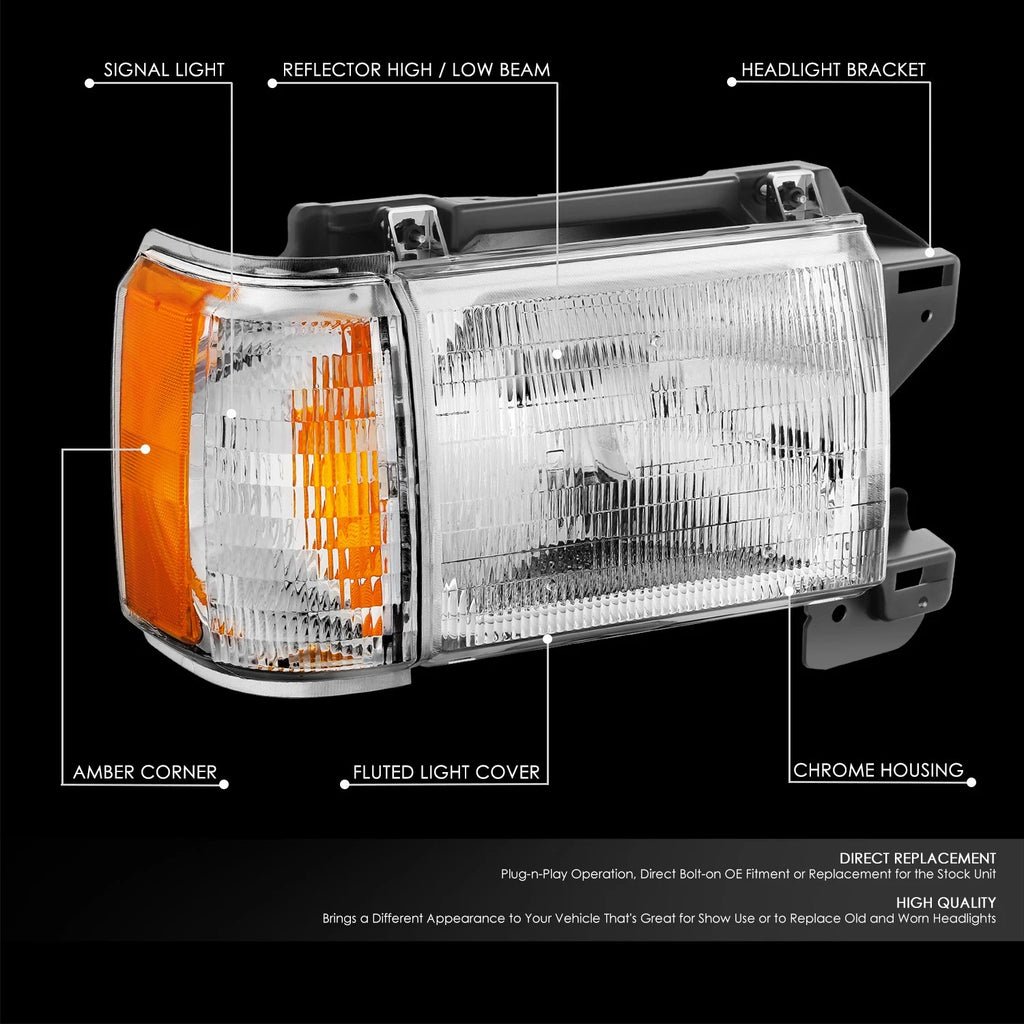 Clear Lens Amber Corner Right Headlight for Ford Bronco F-150-350 (1987–1991)