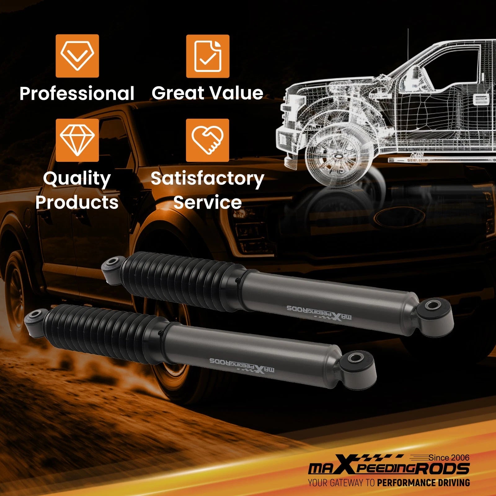 Lowering Rear Shock for Ford F150 (2021–2024) 4.5-7.5" Drop, Rubber Bush