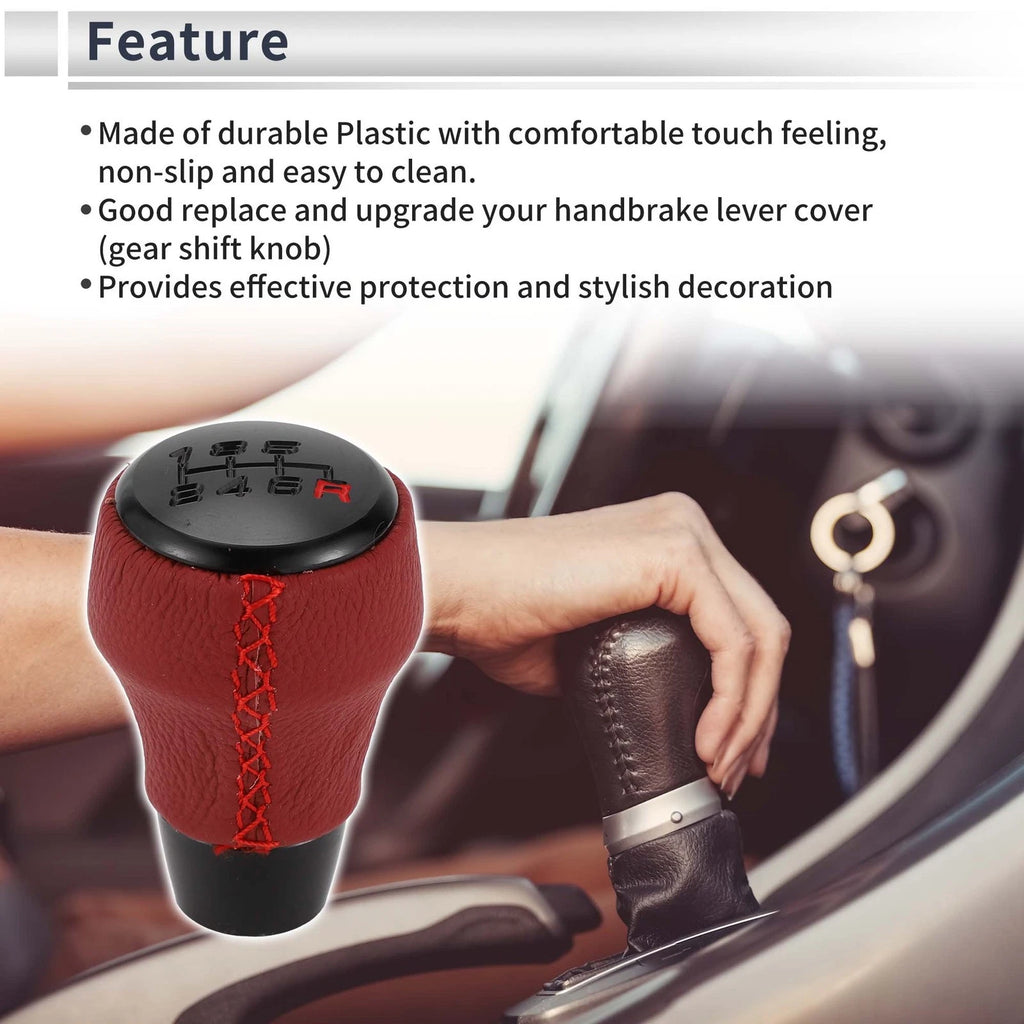 6 Speed Shift Knob for Honda Civic (2001–2023) Faux Leather Red Black