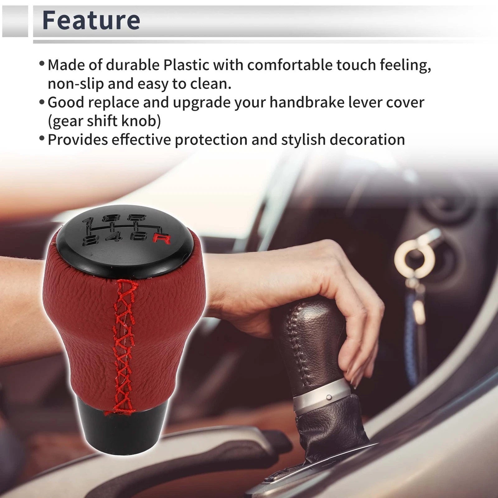 6 Speed Shift Knob for Honda Civic (2001–2023) Faux Leather Red Black